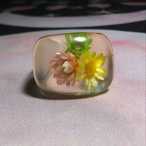Resin Statement Ring with Dried Flowers Size 7